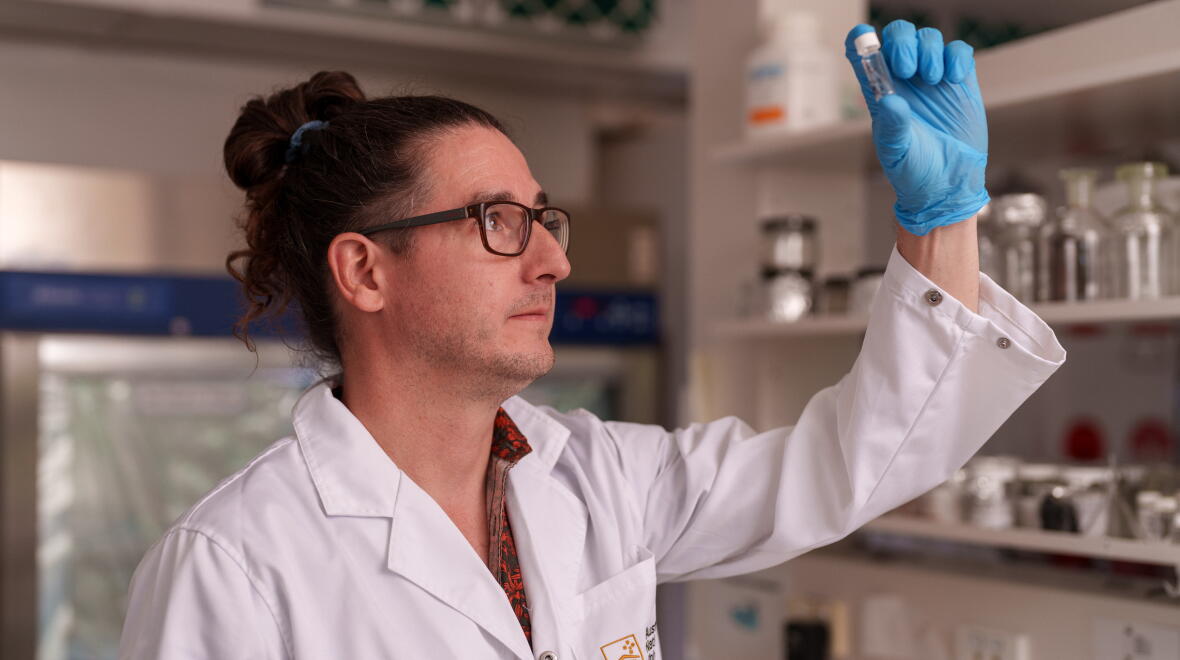 Once lipids are extracted from the ceramic matrix using acid or solvent, they are stored in vials. These extracts are highly valuable; a single extract can be used for a large number of analyses. Photo: Dave Fanner/ANU